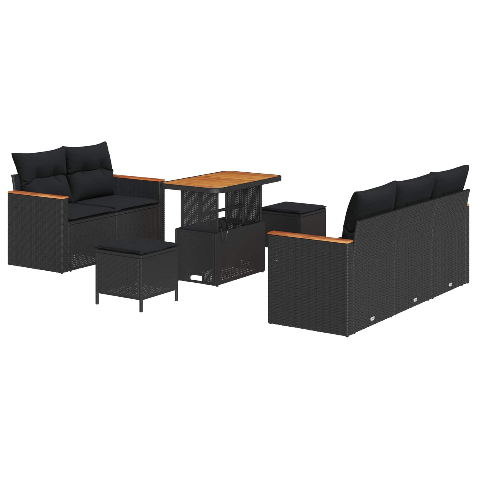 Tuinbankenset 10 st 7-Aantal zitplaatsen Zwart poly rattan