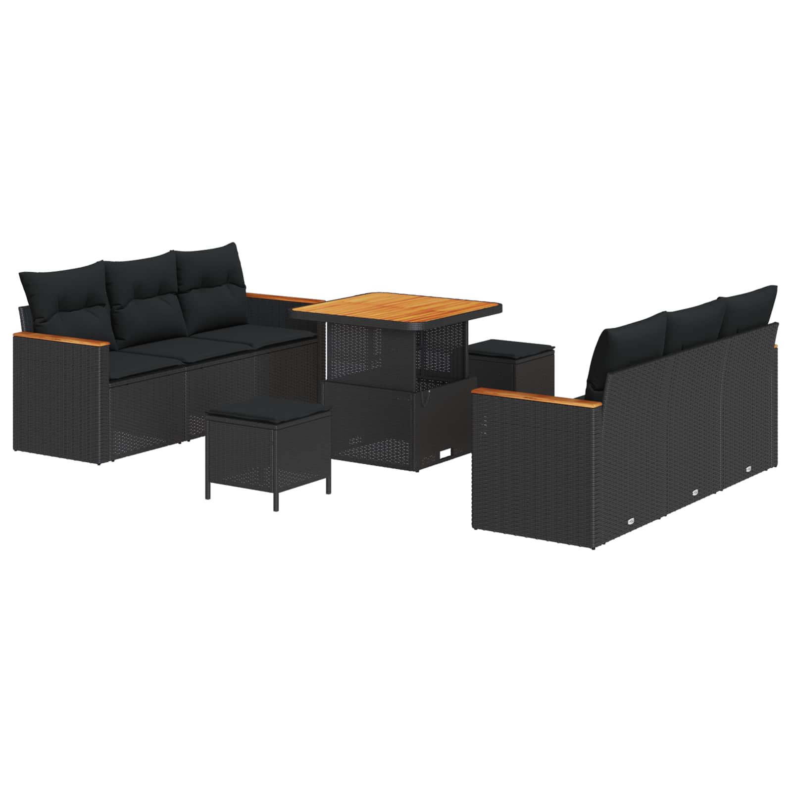 Tuinbankenset 11 st 10-Aantal zitplaatsen Zwart poly rattan