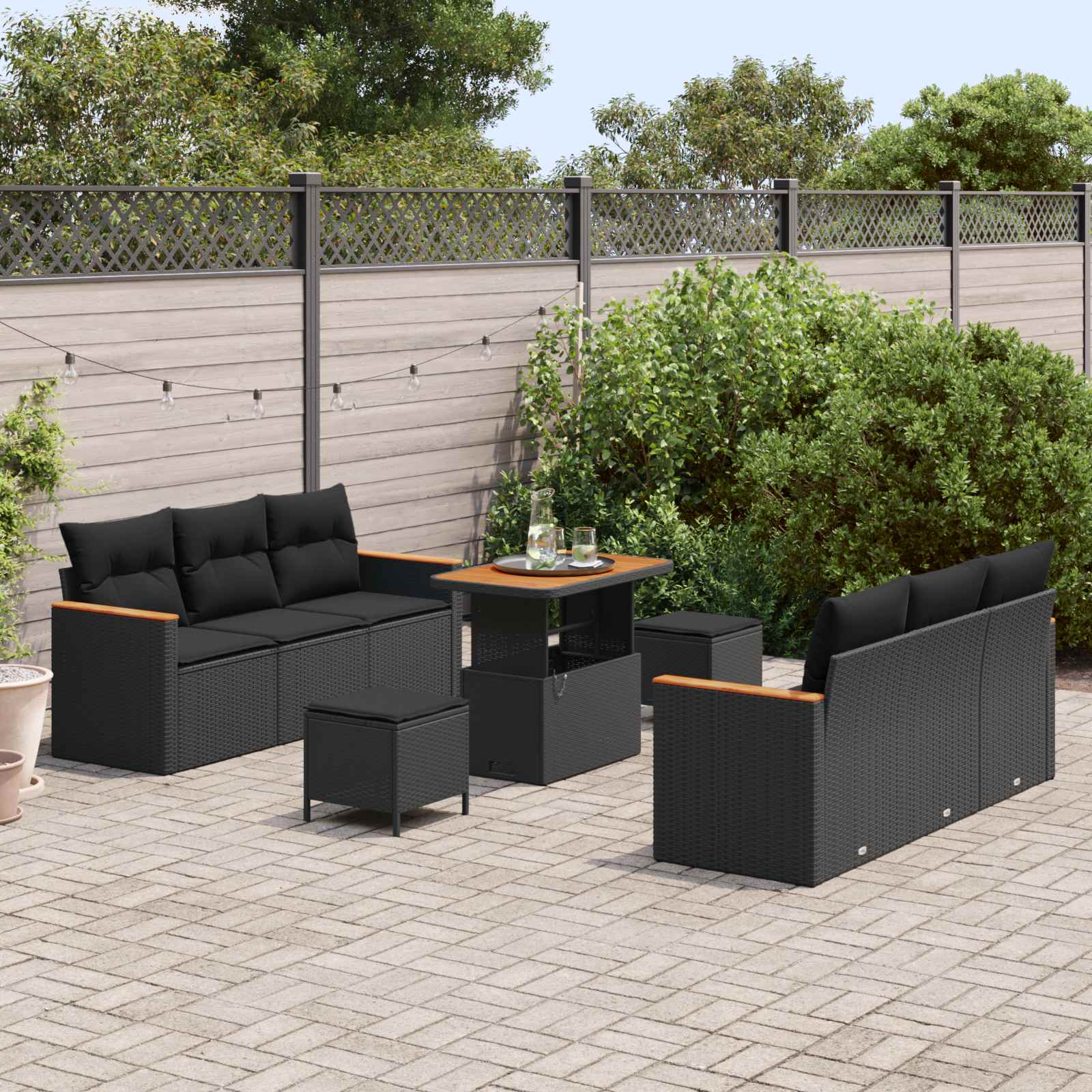 Tuinbankenset 11 st 10-Aantal zitplaatsen Zwart poly rattan
