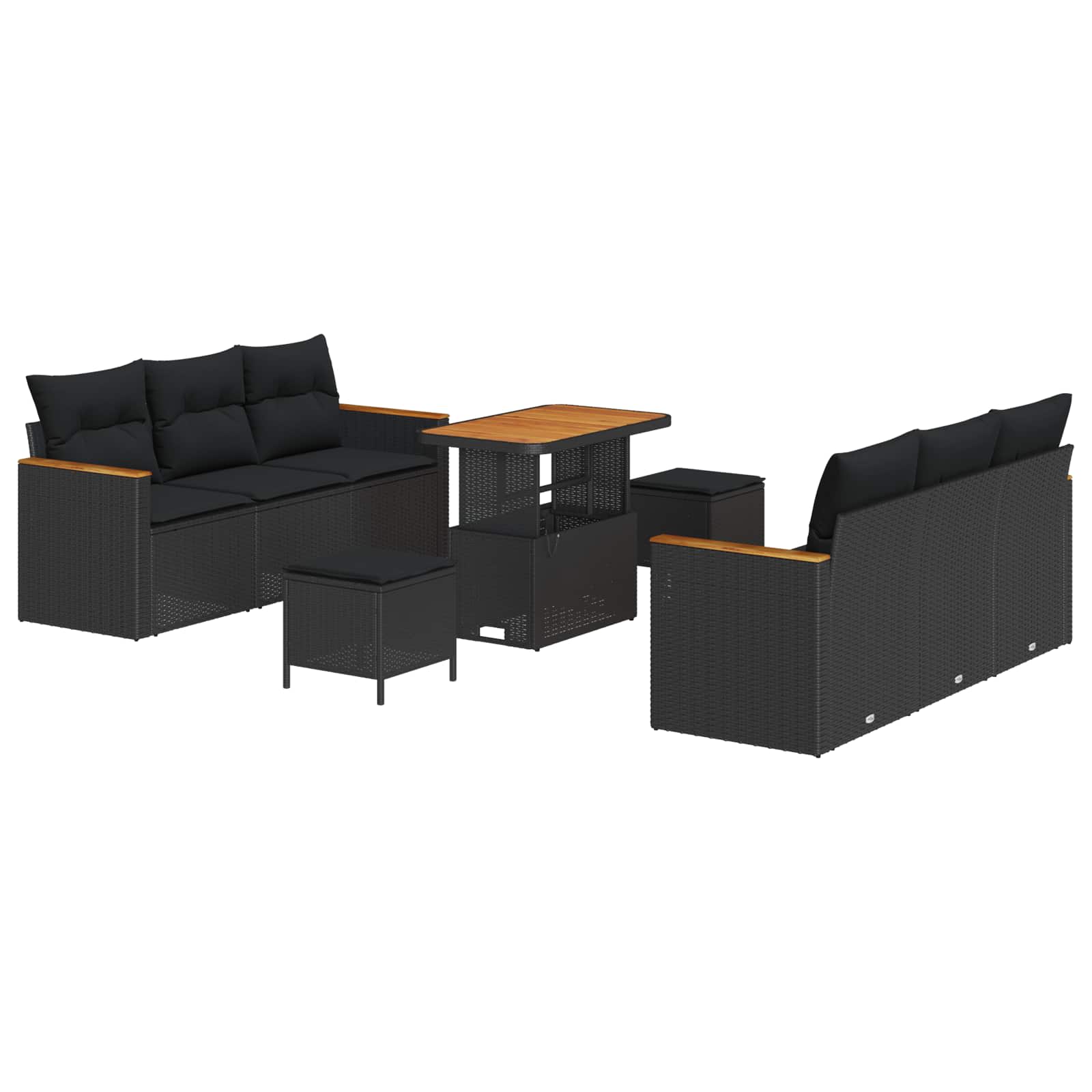 Tuinbankenset 11 st 10-Aantal zitplaatsen Zwart poly rattan