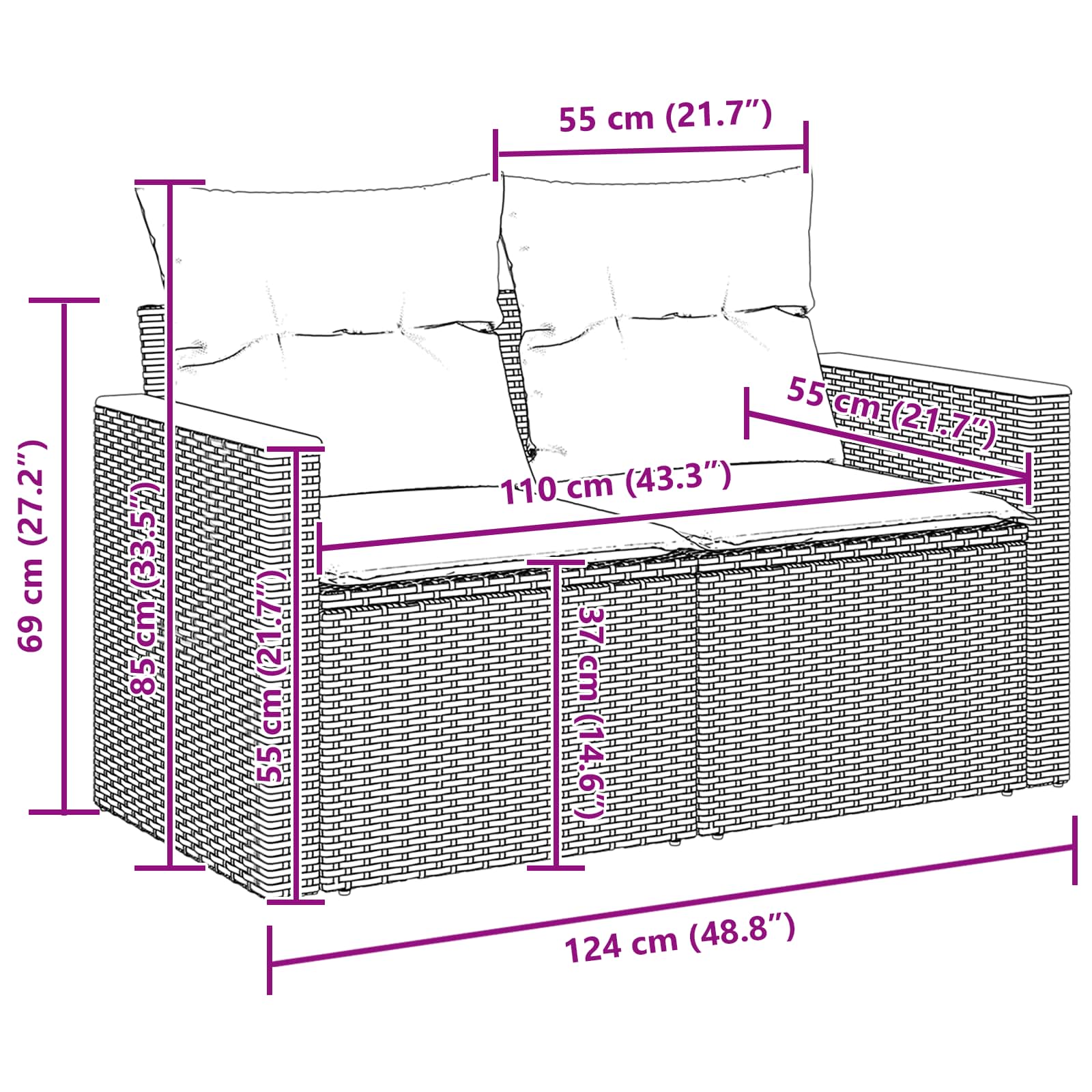 Tuinbankenset 14 st 9-Aantal zitplaatsen Zwart poly rattan