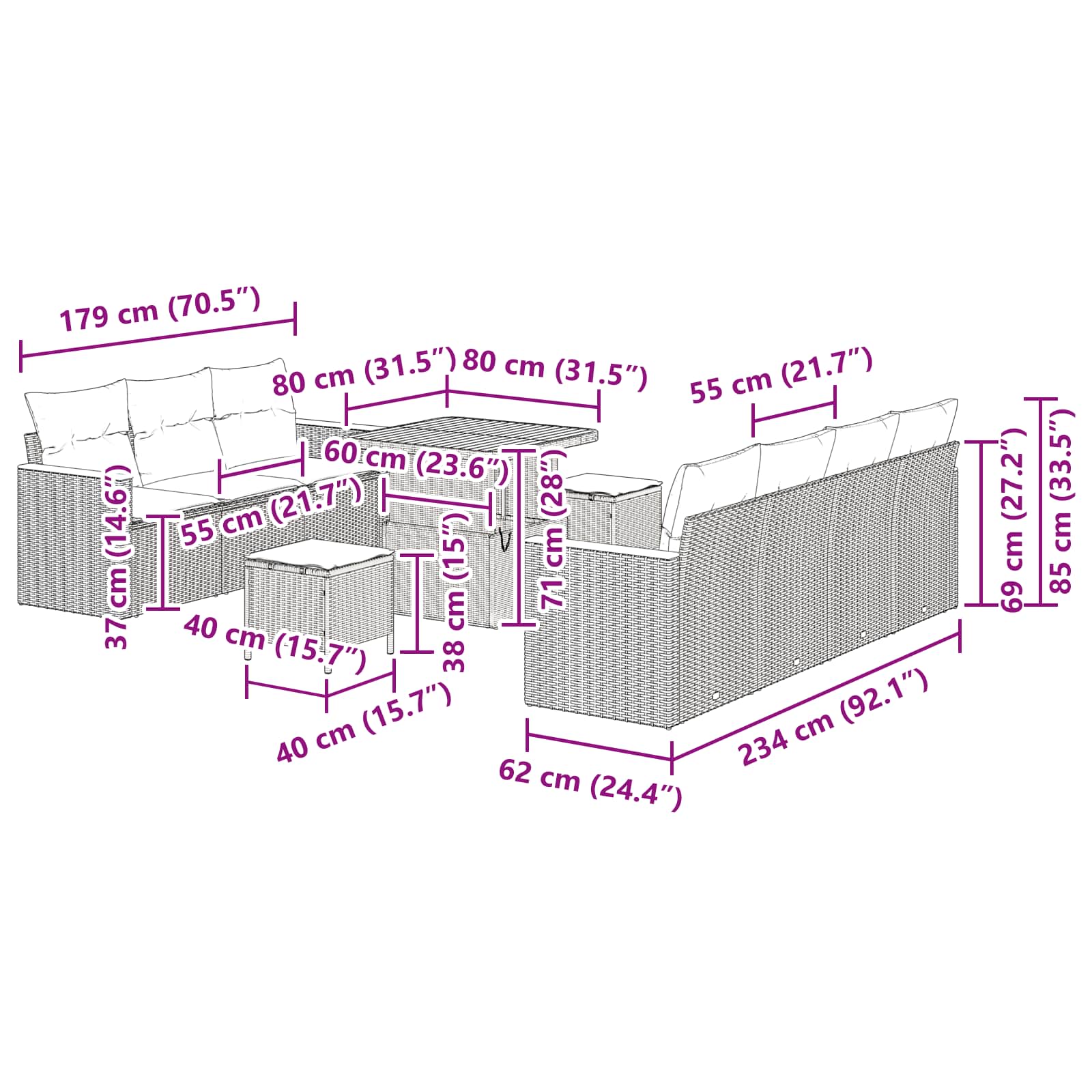 Tuinbankenset 14 st 9-Aantal zitplaatsen Zwart poly rattan