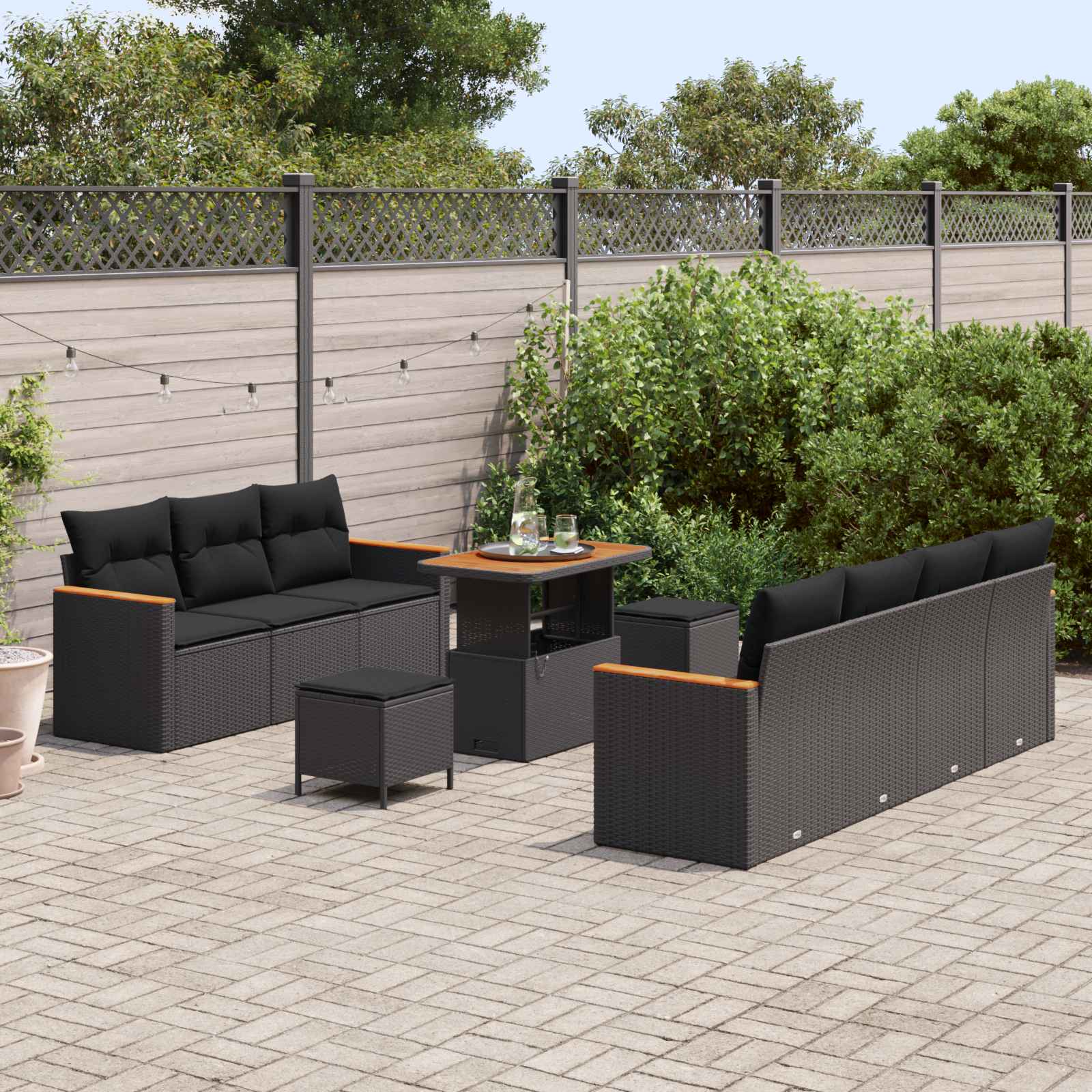 Tuinbankenset 14 st 9-Aantal zitplaatsen Zwart poly rattan