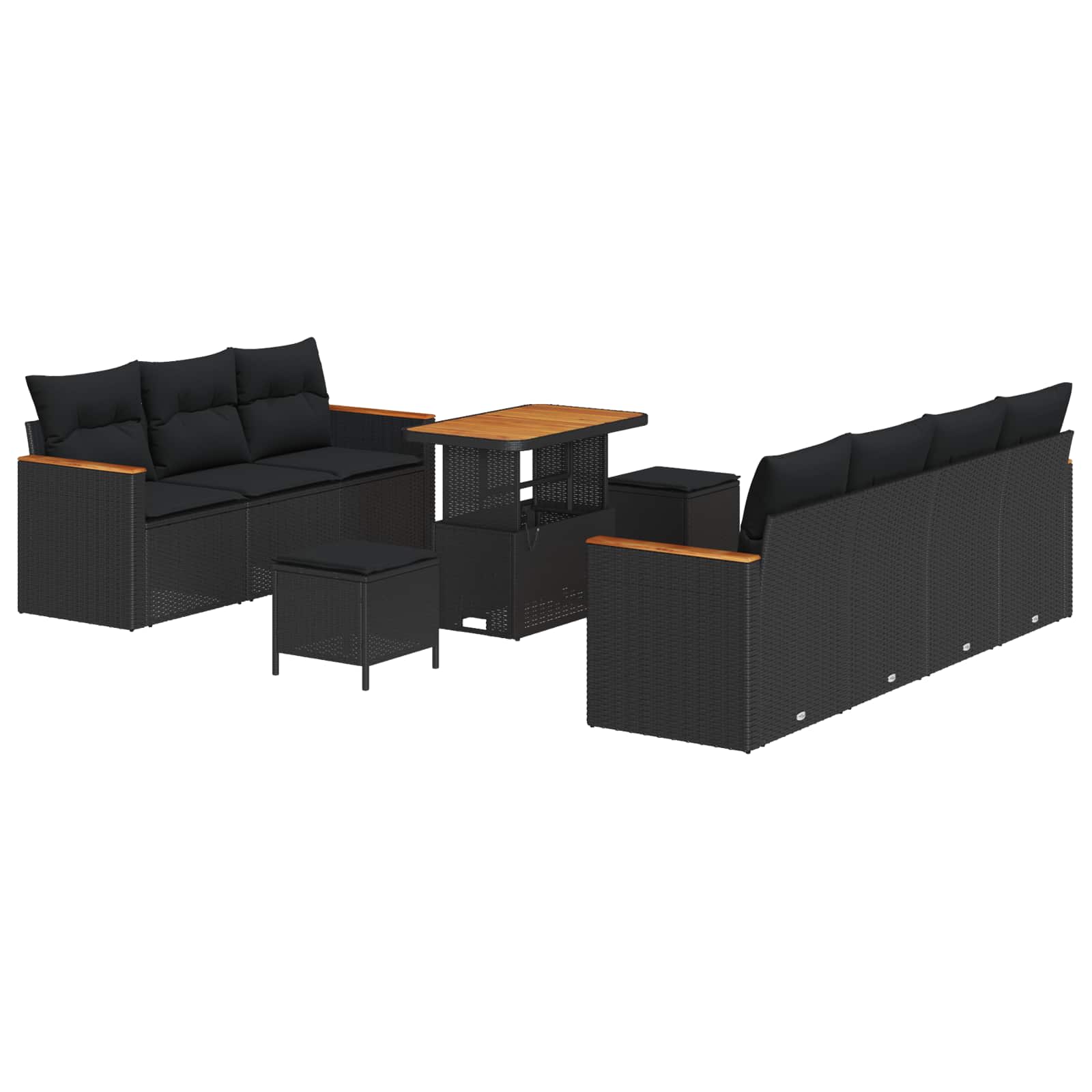 Tuinbankenset 14 st 9-Aantal zitplaatsen Zwart poly rattan