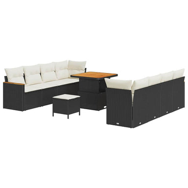 Tuinbankenset 12 st 10-Aantal zitplaatsen Zwart poly rattan