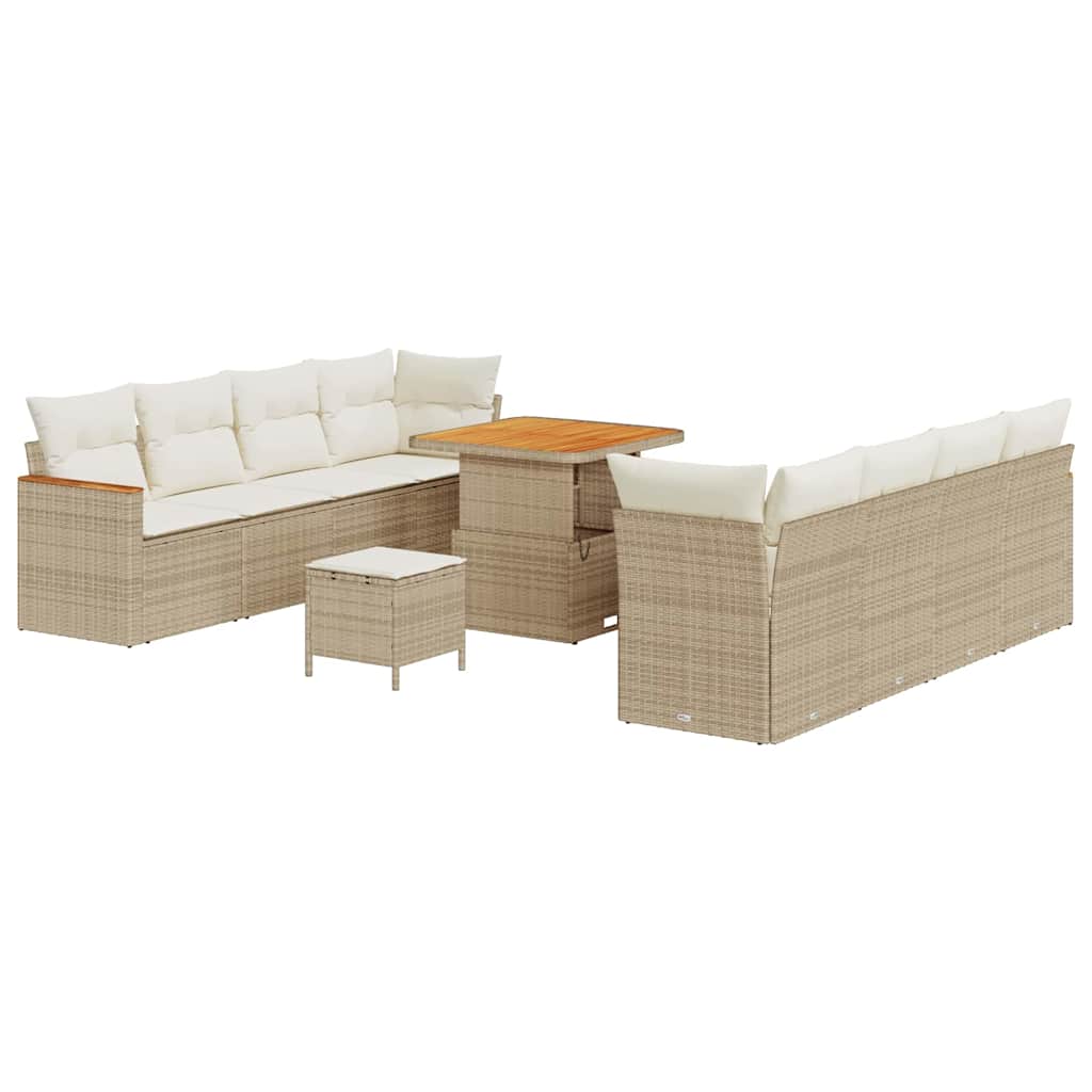 Tuinbankenset 12 st 10-Aantal zitplaatsen Beige poly rattan