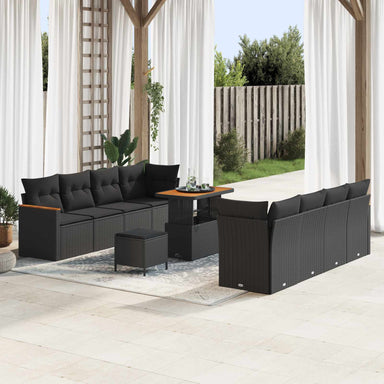 Tuinbankenset 12 st 10-Aantal zitplaatsen Zwart poly rattan