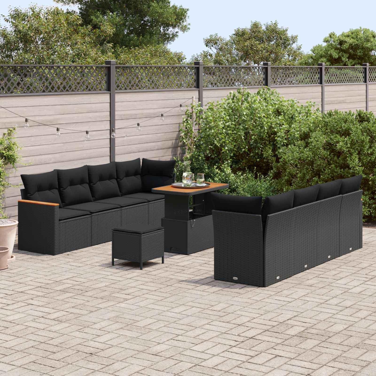 Tuinbankenset 12 st 10-Aantal zitplaatsen Zwart poly rattan