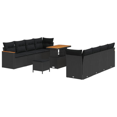 Tuinbankenset 12 st 10-Aantal zitplaatsen Zwart poly rattan