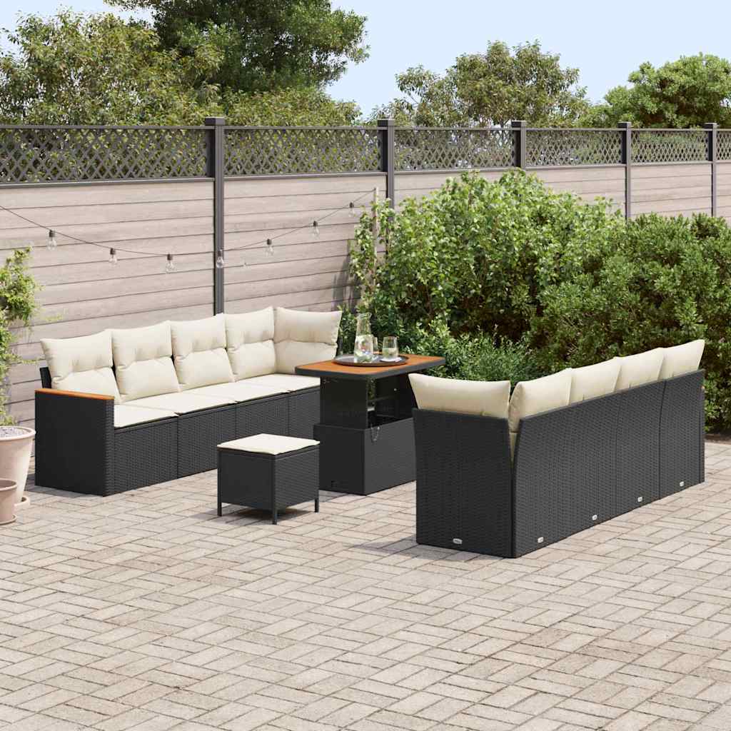 Tuinbankenset 12 st 10-Aantal zitplaatsen Zwart poly rattan