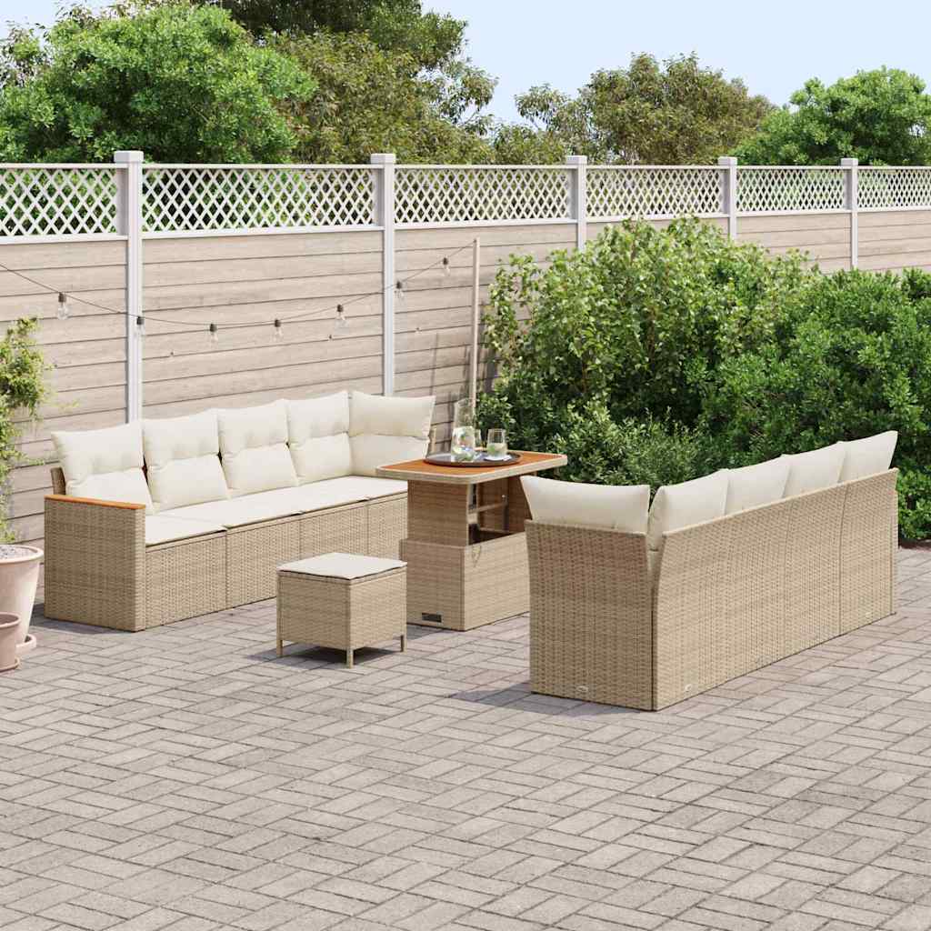Tuinbankenset 12 st 10-Aantal zitplaatsen Beige poly rattan