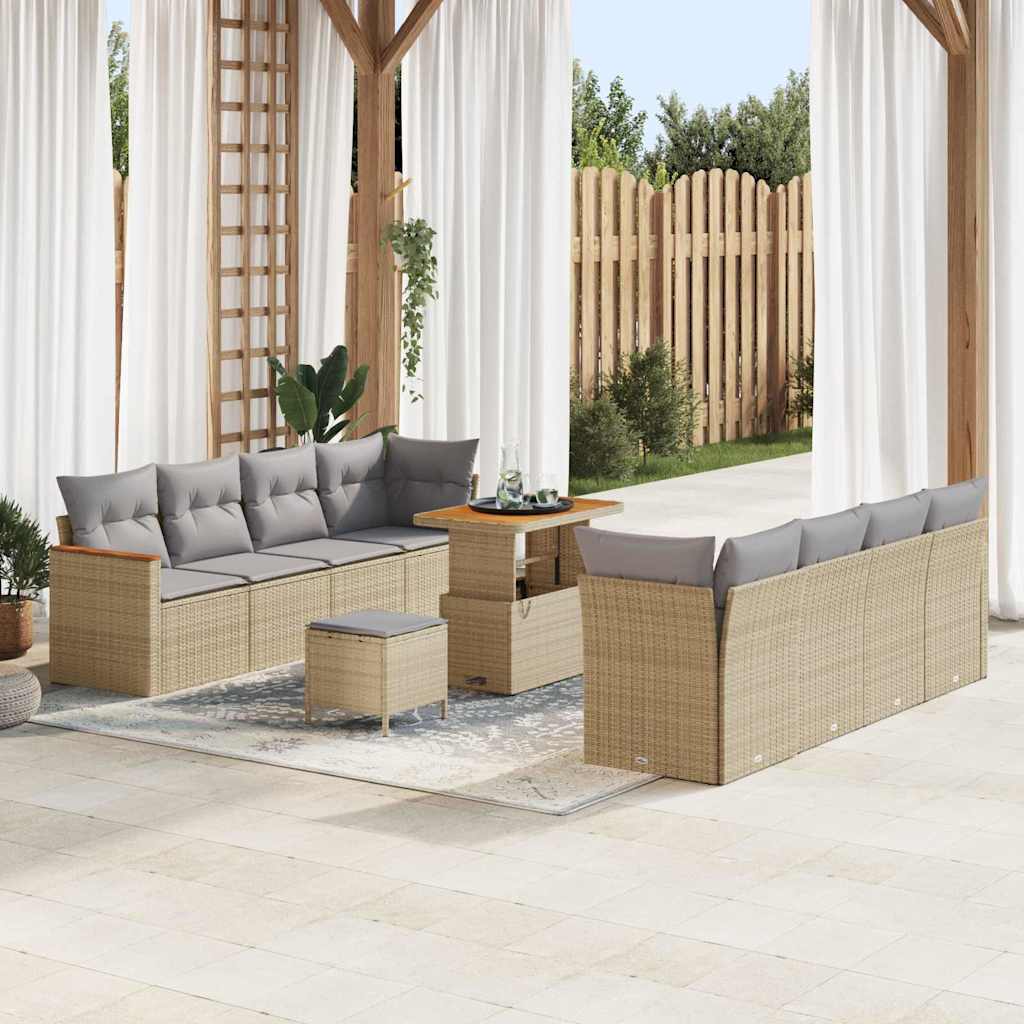 Tuinbankenset 12 st 10-Aantal zitplaatsen Beige poly rattan