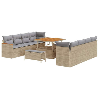 Tuinbankenset 12 st 10-Aantal zitplaatsen Beige poly rattan