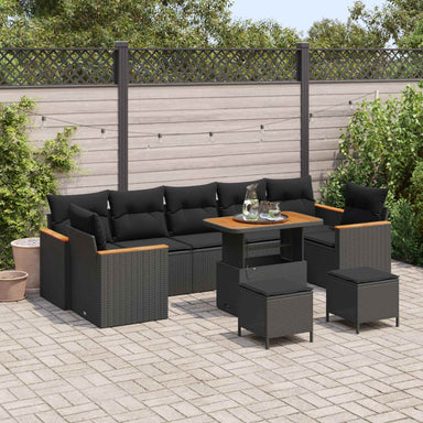 Tuin Sofa Set 10 st 7-Aantal zitplaatsen Zwart Poly riet