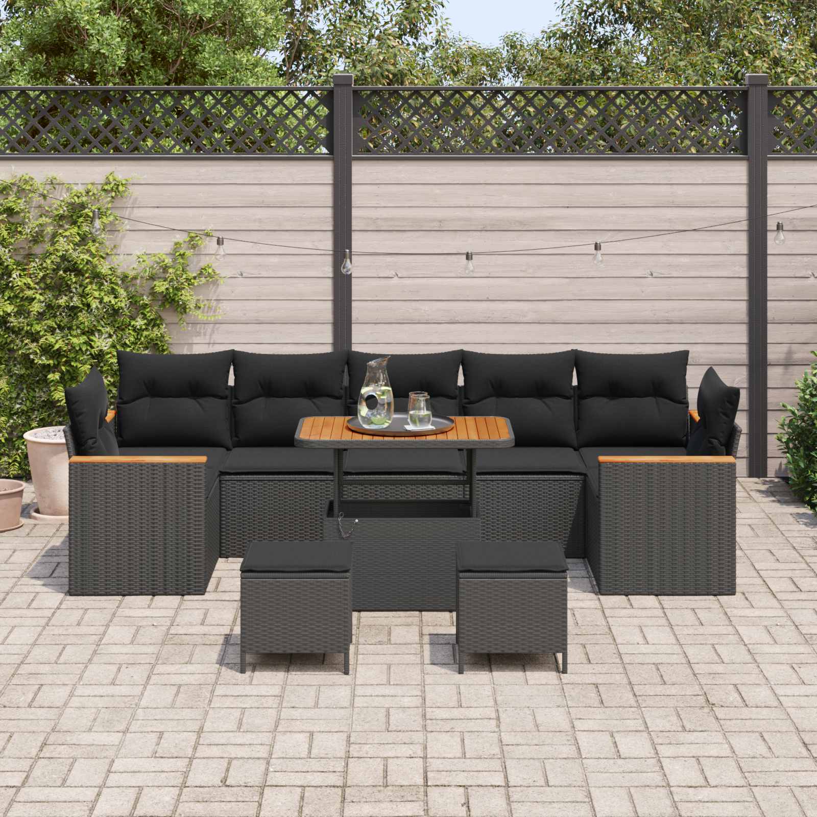 Tuin Sofa Set 10 st 7-Aantal zitplaatsen Zwart Poly riet