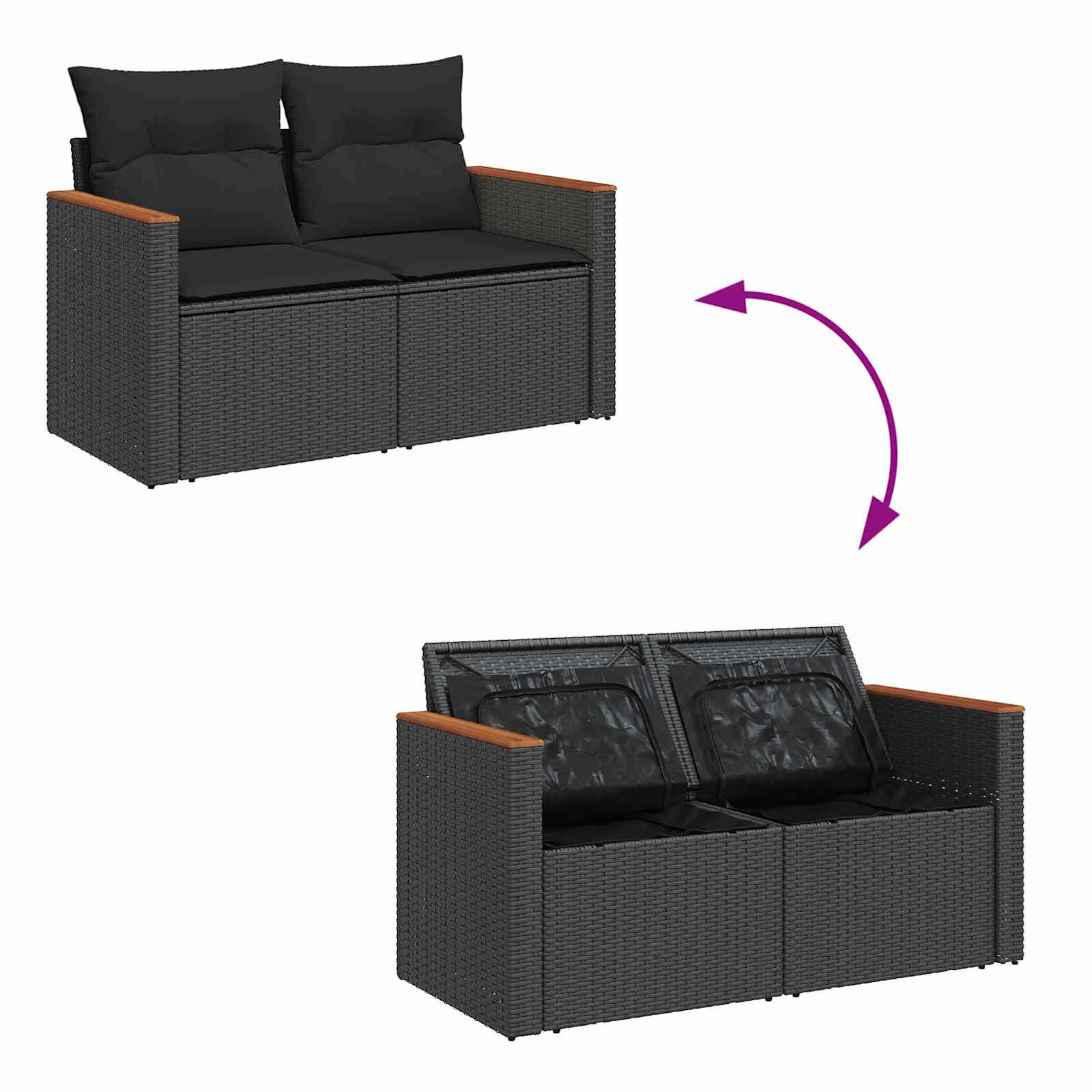Tuin Sofa Set 10 st 7-Aantal zitplaatsen Zwart Poly riet