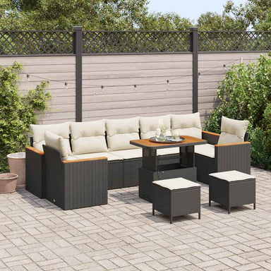 Tuin Sofa Set 10 st 7-Aantal zitplaatsen Zwart Poly riet