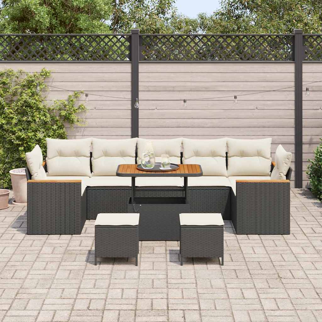 Tuin Sofa Set 10 st 7-Aantal zitplaatsen Zwart Poly riet