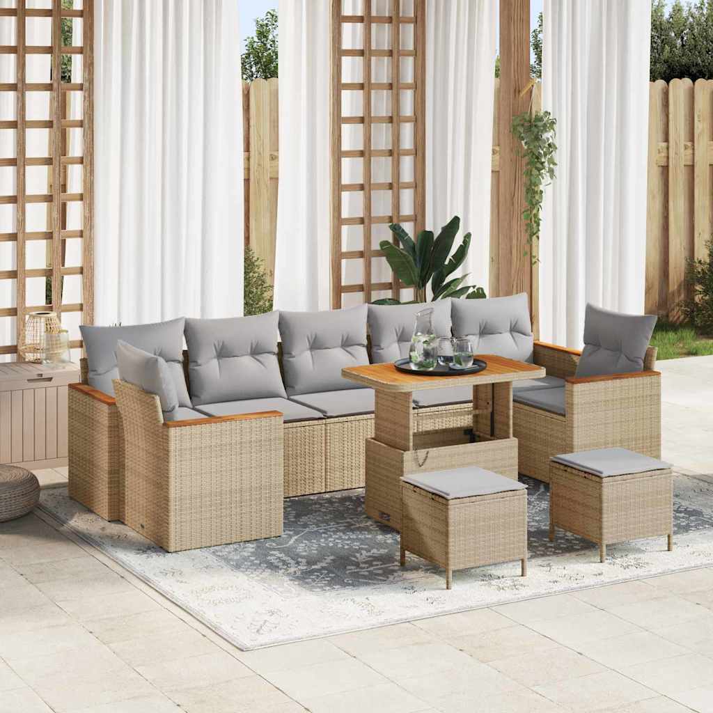 Tuin Sofa Set 10 st 7-Aantal zitplaatsen Beige Poly riet