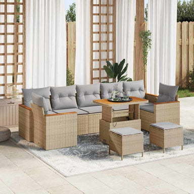 Tuin Sofa Set 10 st 7-Aantal zitplaatsen Beige Poly riet