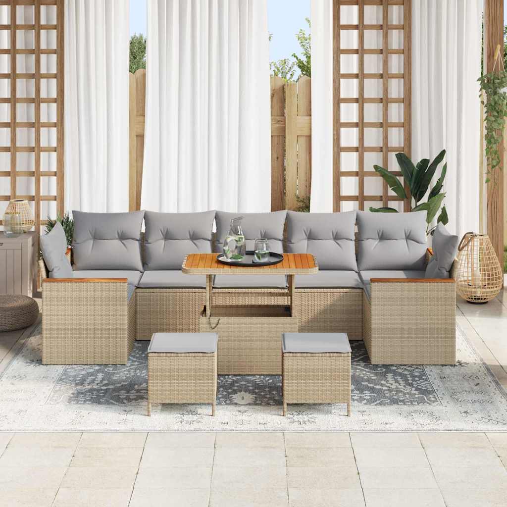 Tuin Sofa Set 10 st 7-Aantal zitplaatsen Beige Poly riet