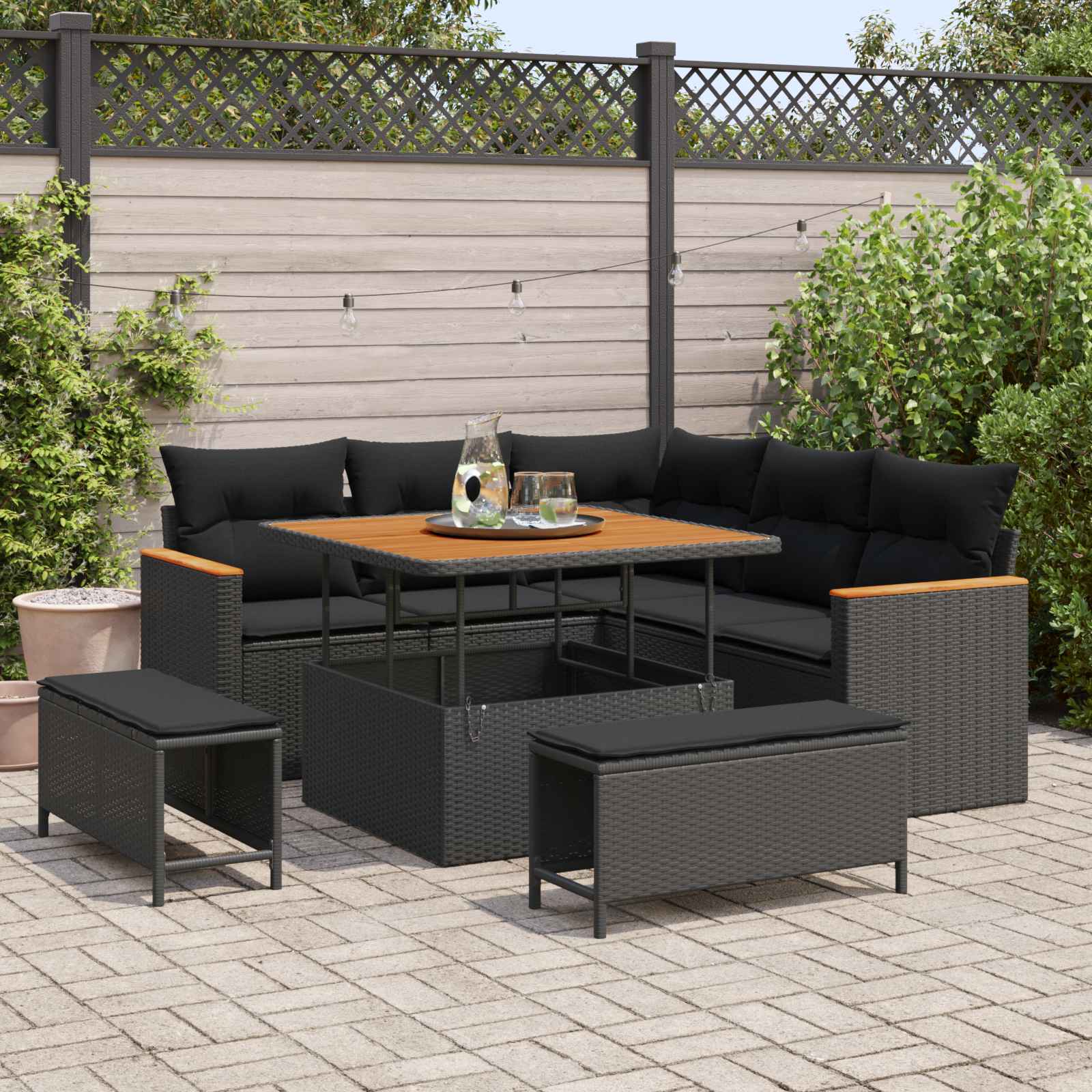 Tuin Sofa Set 8 st 5-Aantal zitplaatsen Zwart Poly riet
