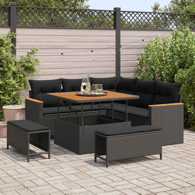 Tuin Sofa Set 8 st 5-Aantal zitplaatsen Zwart Poly riet