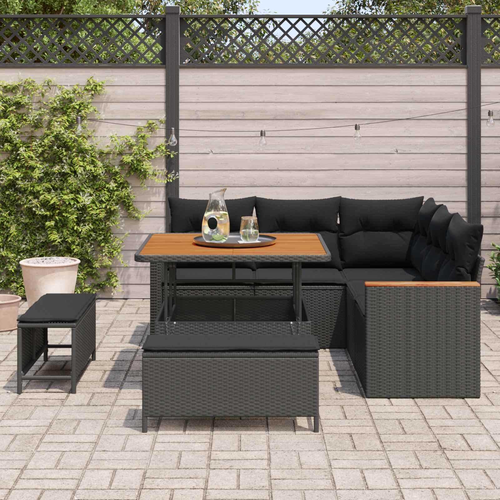 Tuin Sofa Set 8 st 5-Aantal zitplaatsen Zwart Poly riet