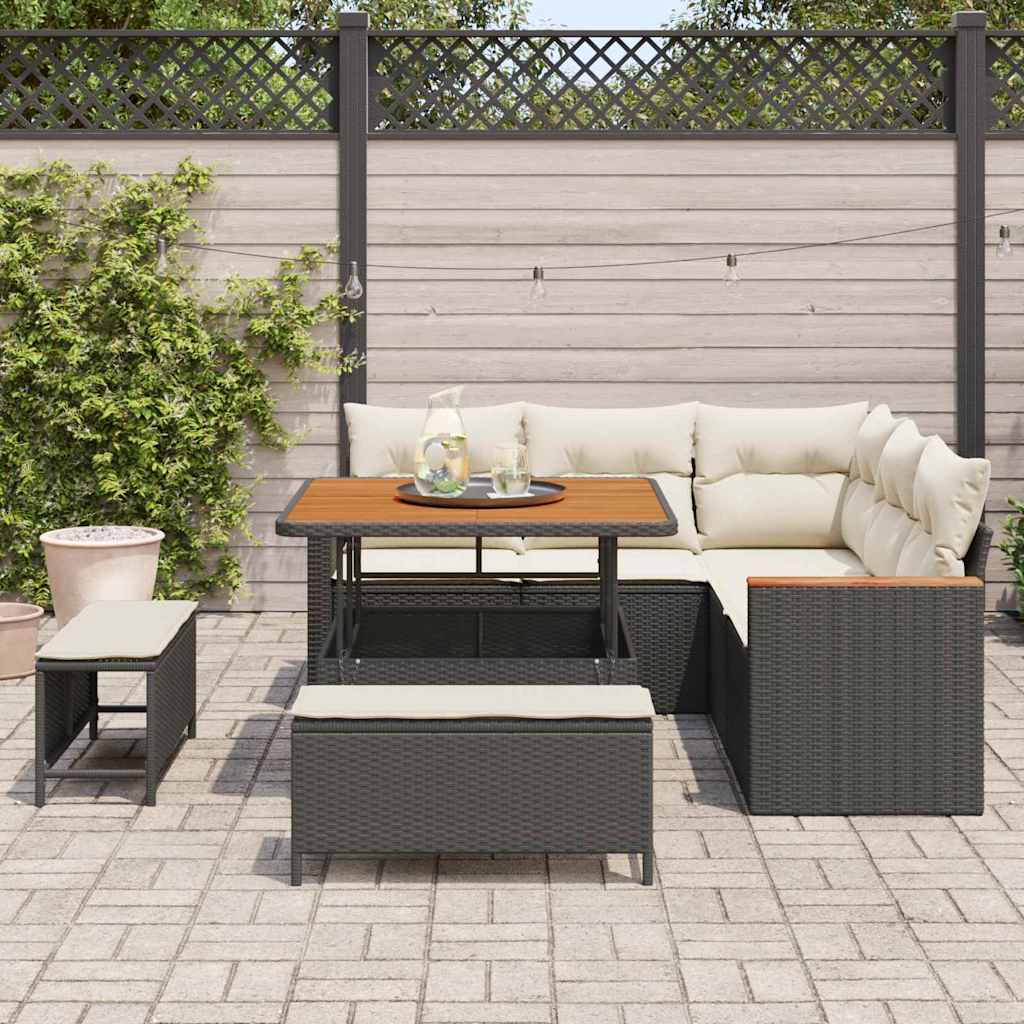 Tuin Sofa Set 8 st 5-Aantal zitplaatsen Zwart Poly riet