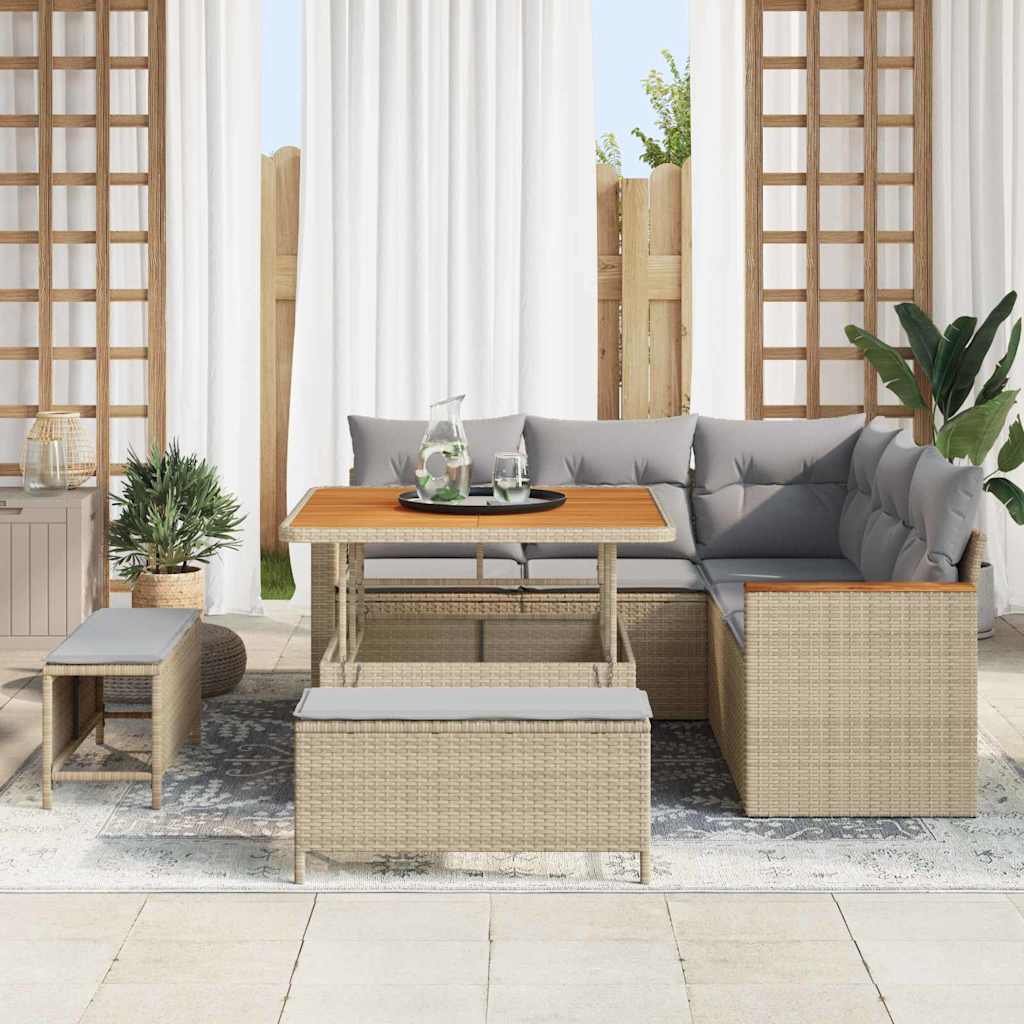 Tuin Sofa Set 8 st 5-Aantal zitplaatsen Beige Poly riet