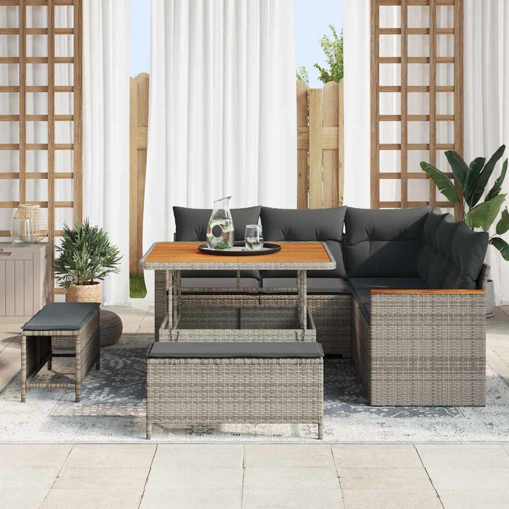 Tuin Sofa Set 8 st 5-Aantal zitplaatsen Grijs Poly riet