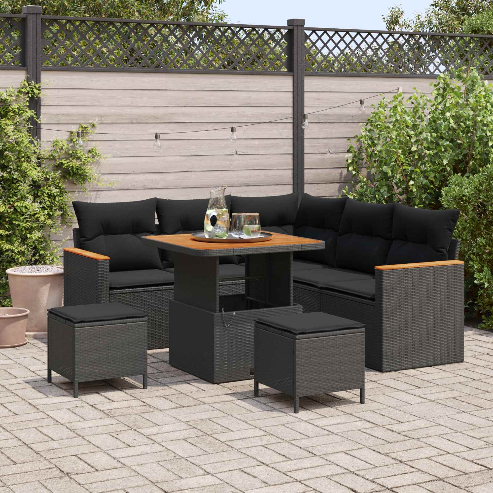 Tuin Sofa Set 8 st 5-Aantal zitplaatsen Zwart Poly riet