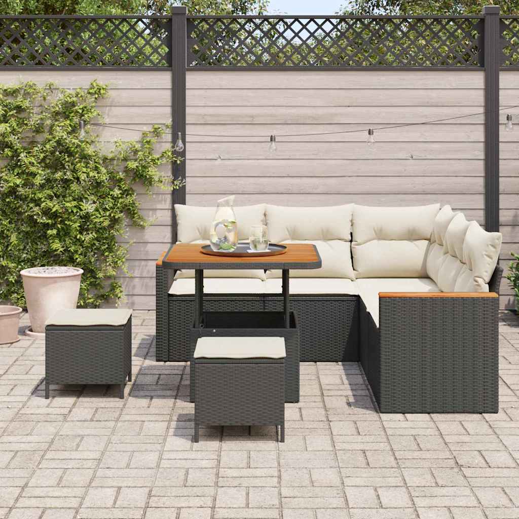 Tuin Sofa Set 8 st 5-Aantal zitplaatsen Zwart Poly riet