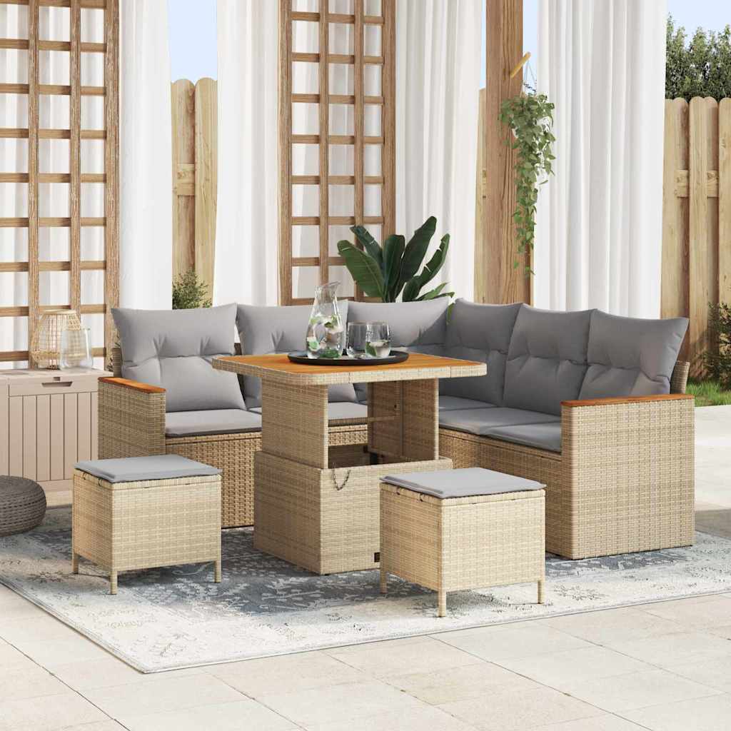 Tuin Sofa Set 8 st 5-Aantal zitplaatsen Beige Poly riet