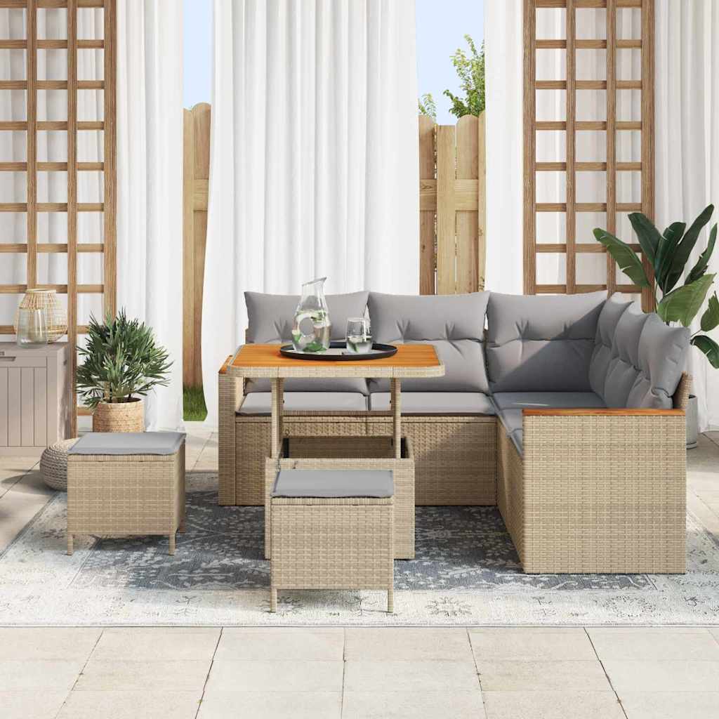 Tuin Sofa Set 8 st 5-Aantal zitplaatsen Beige Poly riet