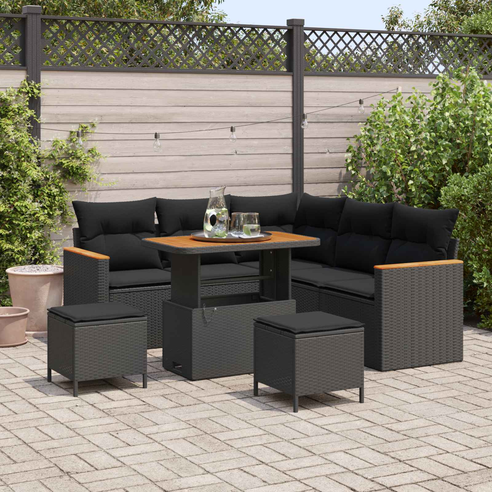 Tuin Sofa Set 8 st 5-Aantal zitplaatsen Zwart Poly riet