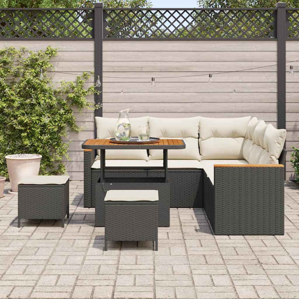 Tuin Sofa Set 8 st 5-Aantal zitplaatsen Zwart Poly riet