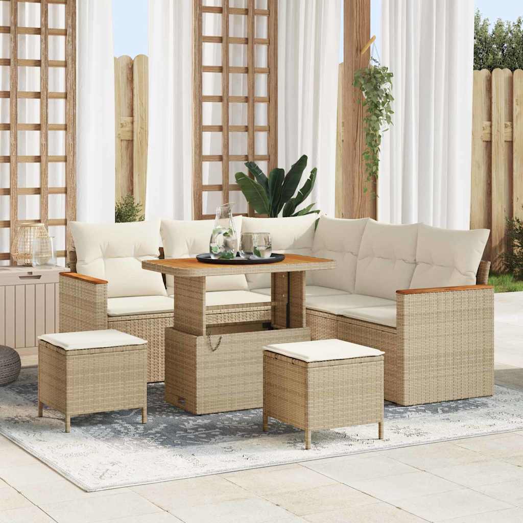Tuin Sofa Set met kussen 8 pcs Beige Poly riet