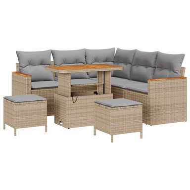 Tuin Sofa Set 8 st 5-Aantal zitplaatsen Beige Poly riet