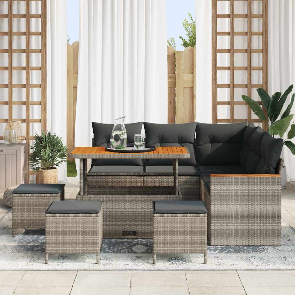 Tuin Sofa Set met kussen met opslag Grijs Poly riet