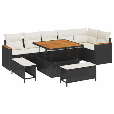Tuin Sofa Set 9 st 6-Aantal zitplaatsen Zwart Poly riet