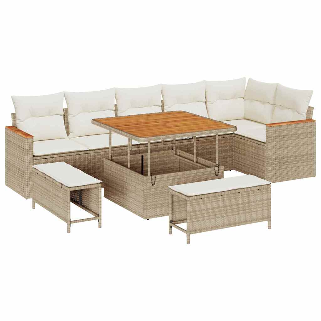 Tuin Sofa Set 9 st 6-Aantal zitplaatsen Beige Poly riet