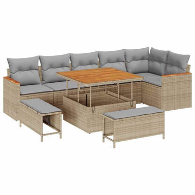 Tuin Sofa Set 9 st 6-Aantal zitplaatsen Beige Poly riet