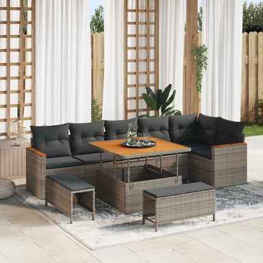 Tuin Sofa Set 9 st 6-Aantal zitplaatsen Grijs Poly riet