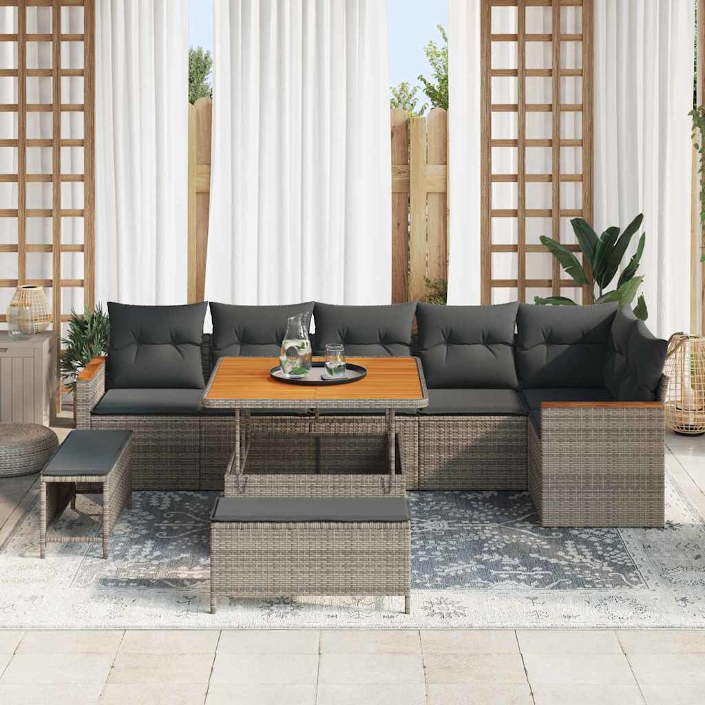 Tuin Sofa Set 9 st 6-Aantal zitplaatsen Grijs Poly riet
