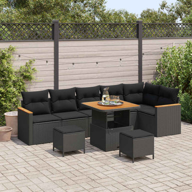Tuin Sofa Set 9 st 6-Aantal zitplaatsen Zwart Poly riet