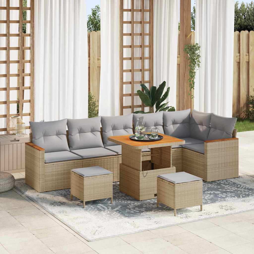 Tuin Sofa Set 9 st 6-Aantal zitplaatsen Beige Poly riet