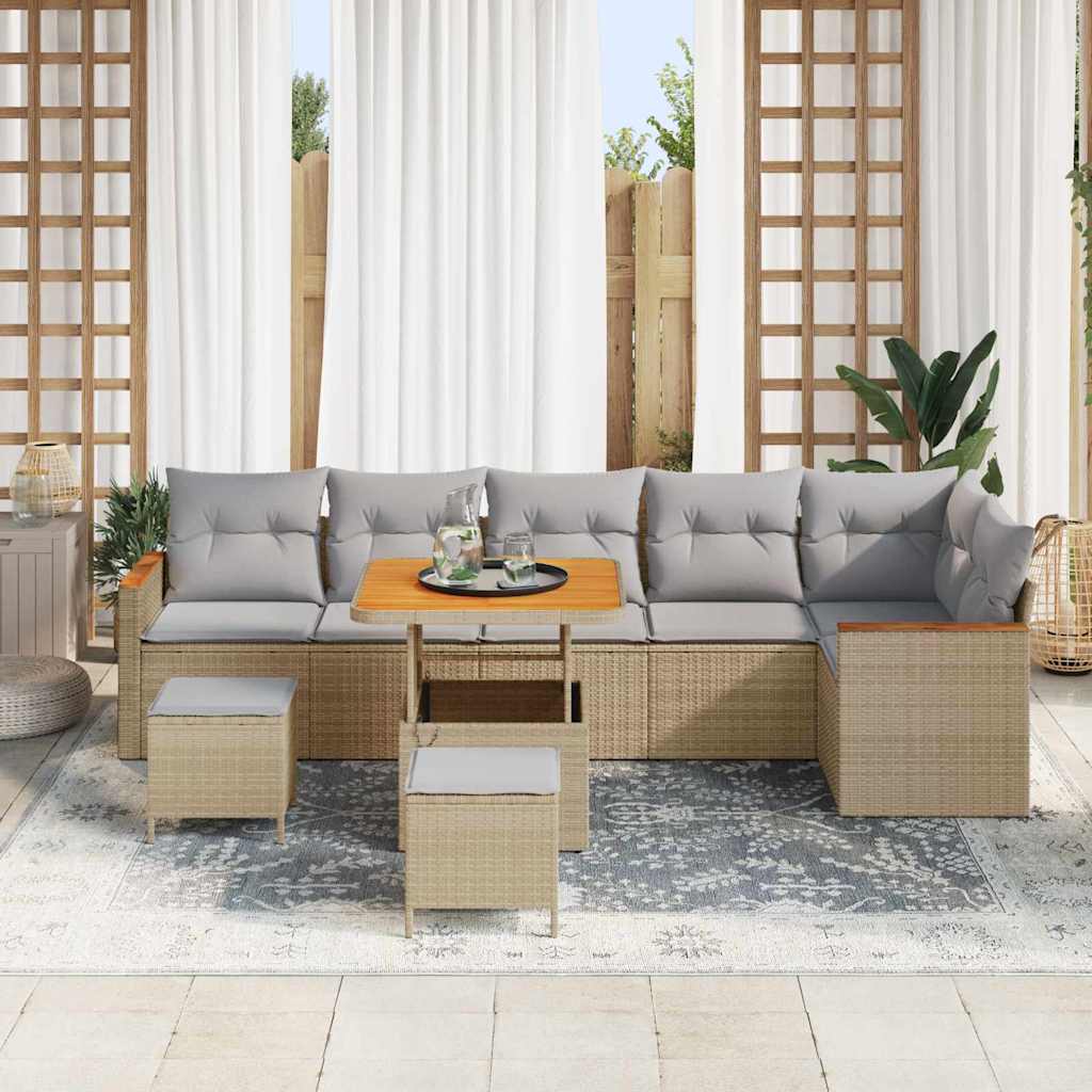 Tuin Sofa Set 9 st 6-Aantal zitplaatsen Beige Poly riet