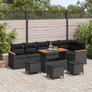Tuin Sofa Set 10 st 6-Aantal zitplaatsen Zwart Poly riet