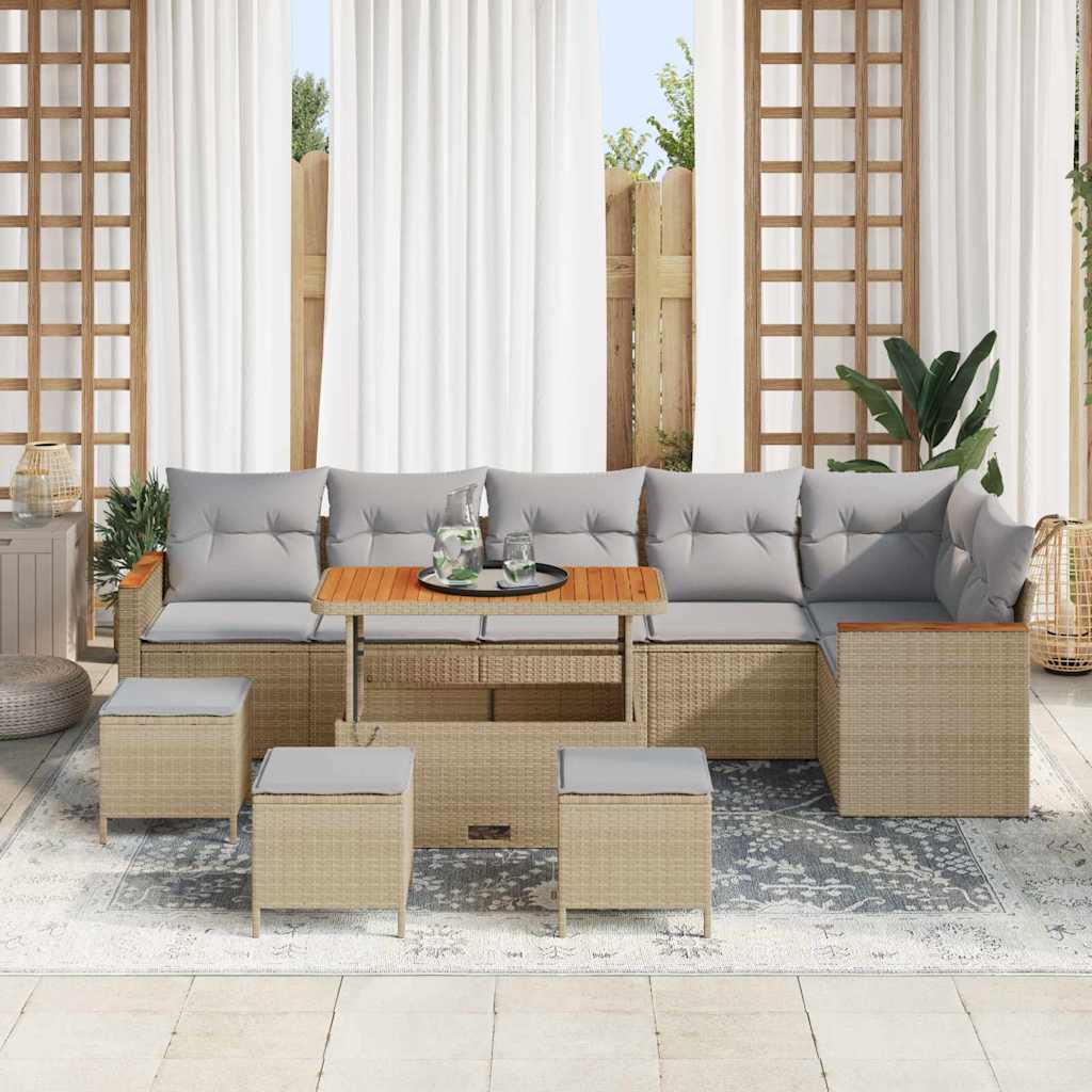 Tuin Sofa Set 10 st 6-Aantal zitplaatsen Beige Poly riet